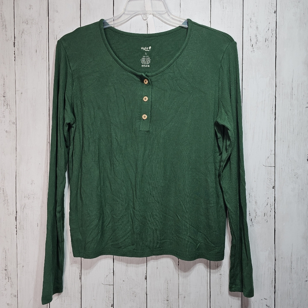 Kyte Baby Women's Green Ribbed Long Sleeve Bamboo Knit Blend Henley Size Large. - Picture 1 of 6